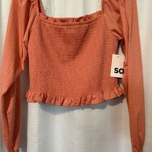 Juniors Coral Smocked Blouse